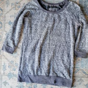 Heather Grey Baseball Cut sweater embellished shoulders